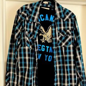 American Eagle Mens XL Long Sleeve T and Button Down Shirt